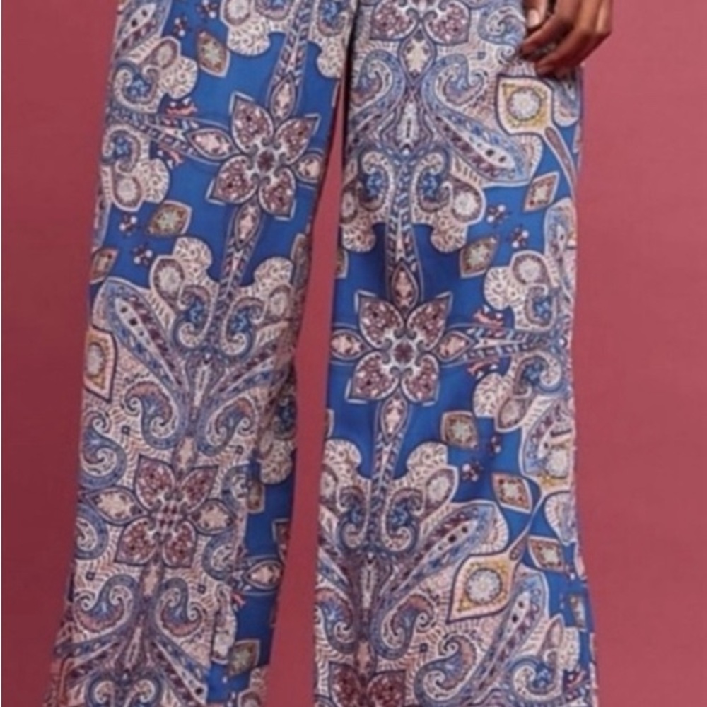 Anthropologie Elevenses Ines Wide Leg Pants Palazzo Paisley Sz M - Picture 2 of 6